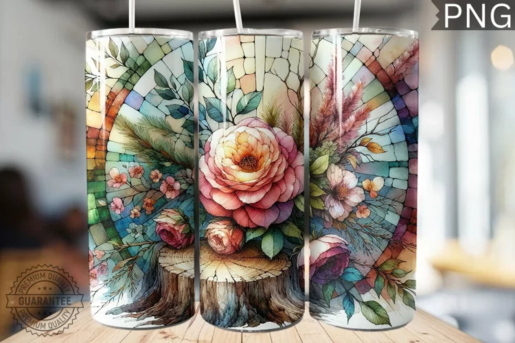 Watercolor Flower Wooden Stump Tumbler - High Quality 3Dpi
