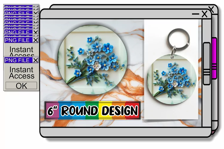 Spring Bloom Keychain 3D Circle Design
