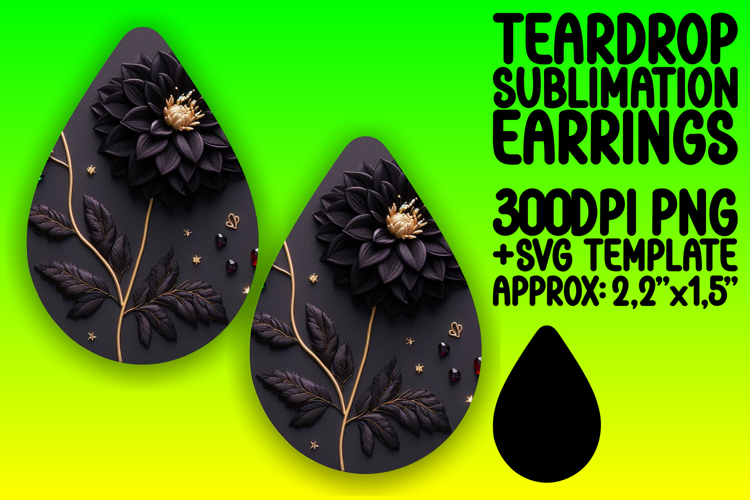 Playful Teardrop Earrings Template Art , 3D Flower