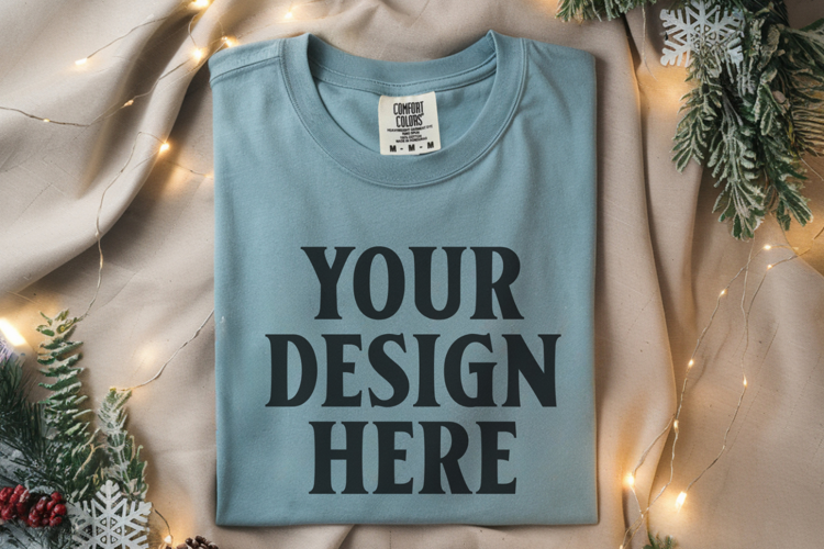 Mustard Comfort Colors 1717 Christmas Folded T-Shirt Mockup