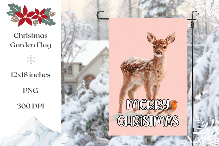 Merry Christmas Garden Flag PNG, Christmas Deer Sublimation