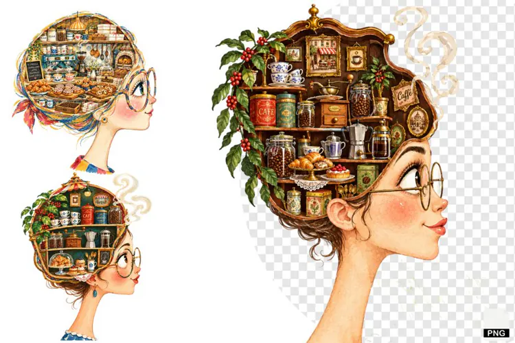 Girl loves Coffee PNG