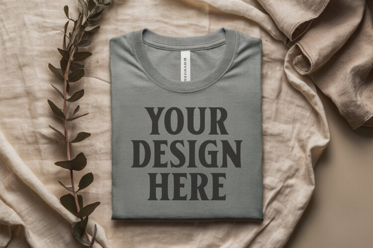 Ash Bella Canvas 3001 Flat Lay T-Shirt Mockup example image 1