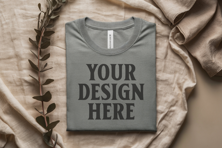 Ash Bella Canvas 3001 Flat Lay T-Shirt Mockup