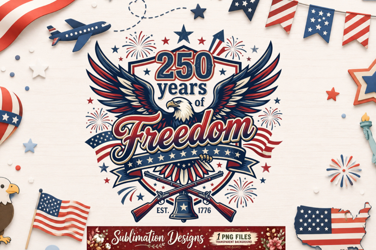 250 Years of Freedom Patriotic PNG Design for T-Shirts