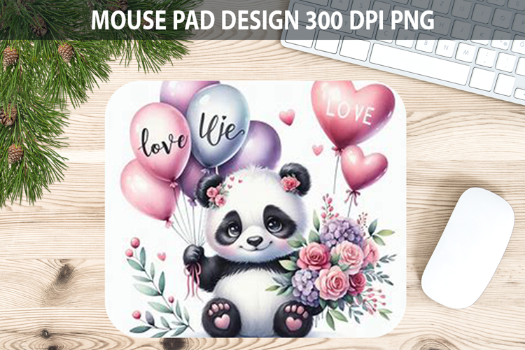 Watercolor Panda Mouse Pad Sublimation - Valentines PNG