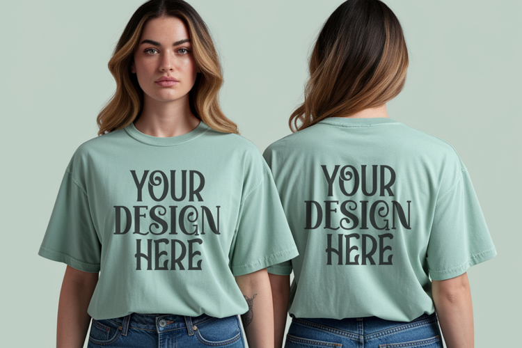 Comfort Colors 1717 Chalky Mint Front & back T shirt mockups