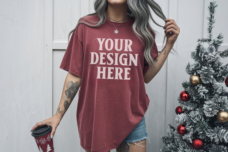 Crimson Christmas Comfort Colors 1717 TShirt Mockup,cc17
