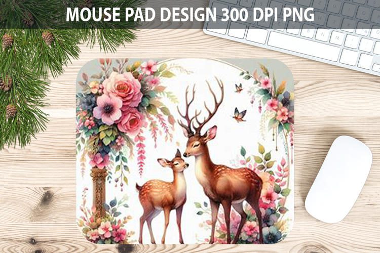 Watercolor Deer Mouse Pad Sublimation - Valentines PNG example image 1