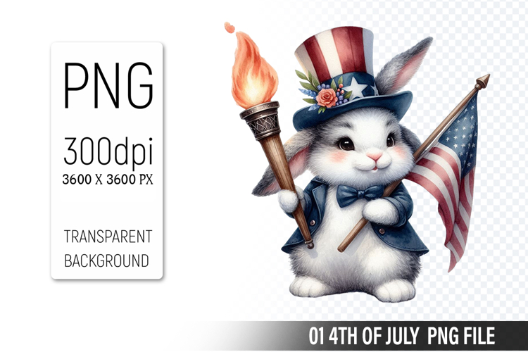 4th Of July Bunny Sublimation Clipart PNG Design