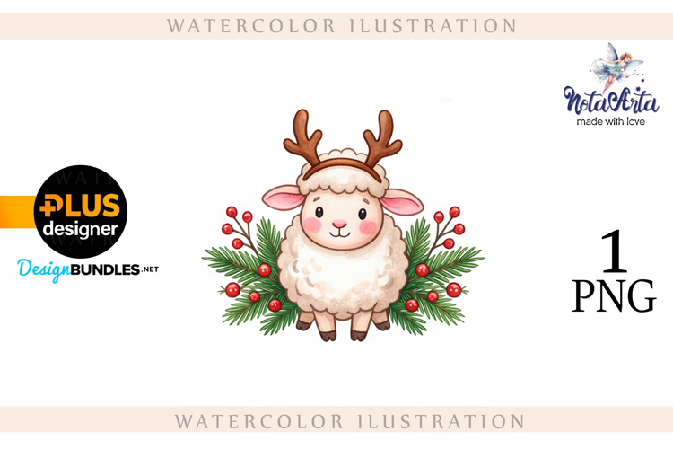 Christmas Sheep in Watercolor Style