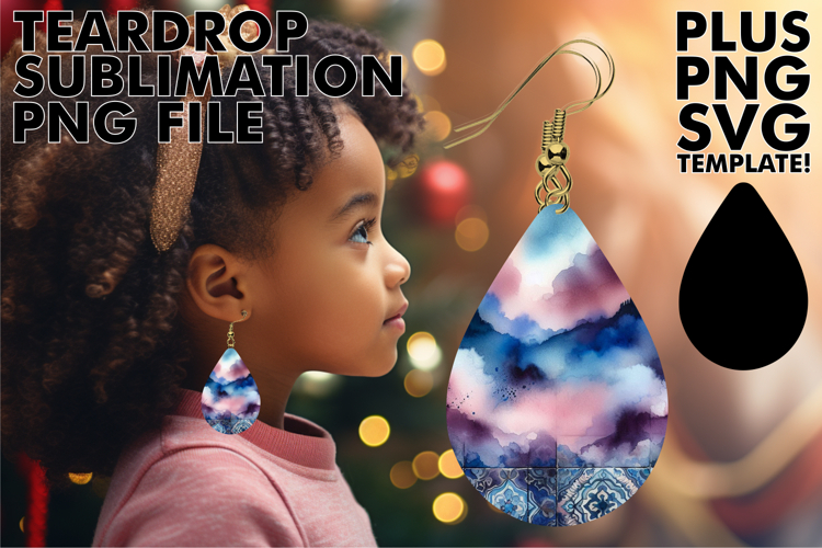 Stylish Teardrop Earrings Art, Watercolor Pattern example image 1
