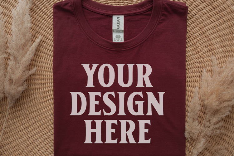 Gildan 64000 Maroon Folded Tshirt Mockup