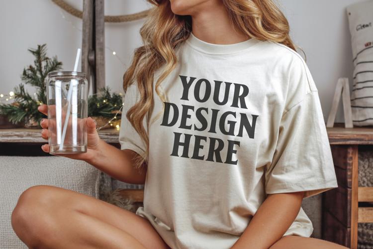 Ivory Christmas Comfort Colors 1717 T-shirt Mockup