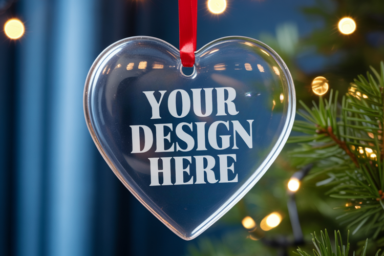 Christmas Heart Crystal Glass Ornament Mockups