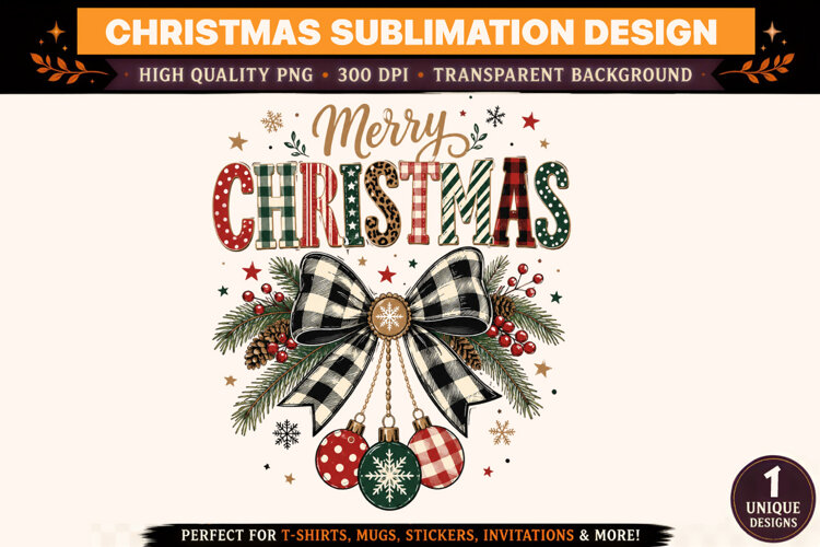 Christmas PNG, Merry Christmas Sublimation Design, Buffalo P example image 1