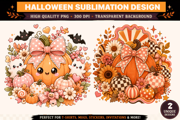 Coquette Pumpkin PNG | Cute Halloween Pumpkin Sublimation