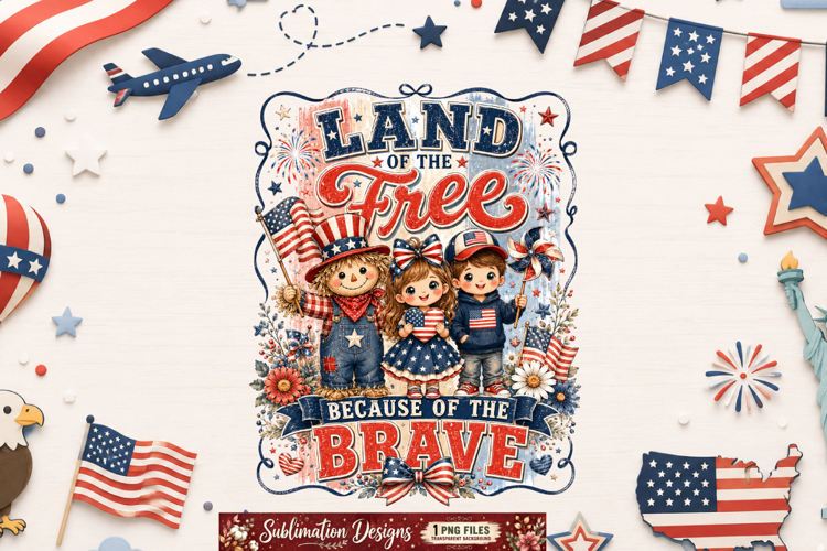 Land Of The Free Because Of The Brave Sublimation Design