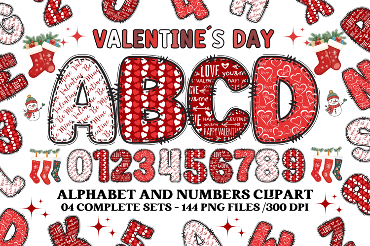 Valentine Alphabet Clip Art, valentines day letters doodle