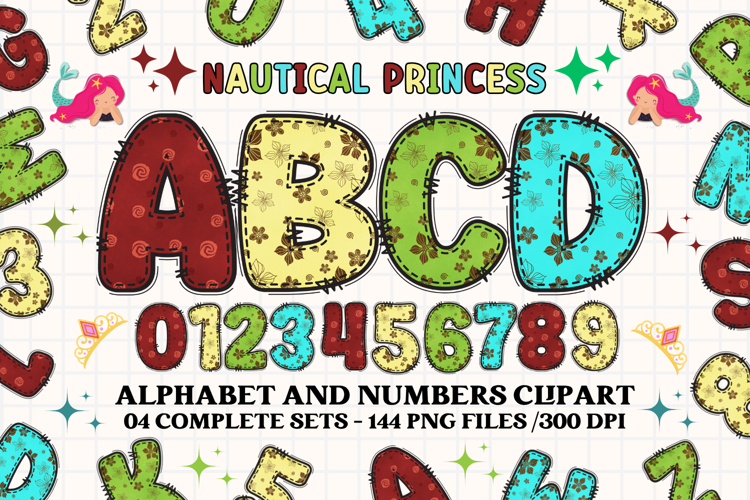 Nautical Princess png alphabet, princess letters doodle
