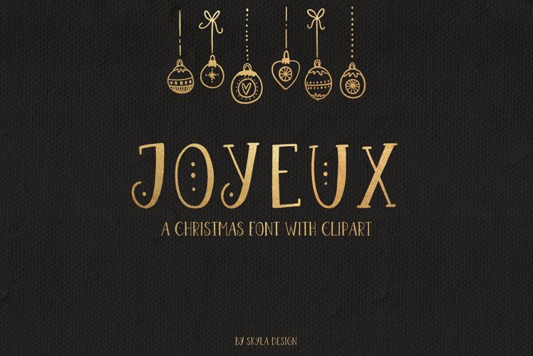 Joyeux Christmas font & Dingbat clipart illustrations example image 1