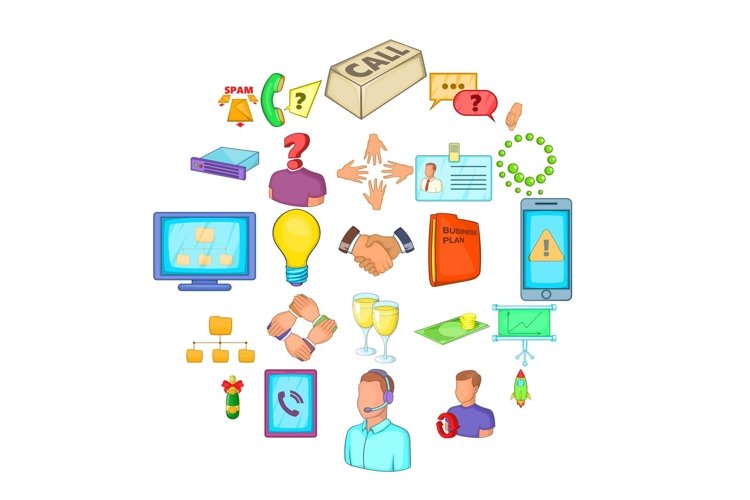 Business spam icons set, cartoon style