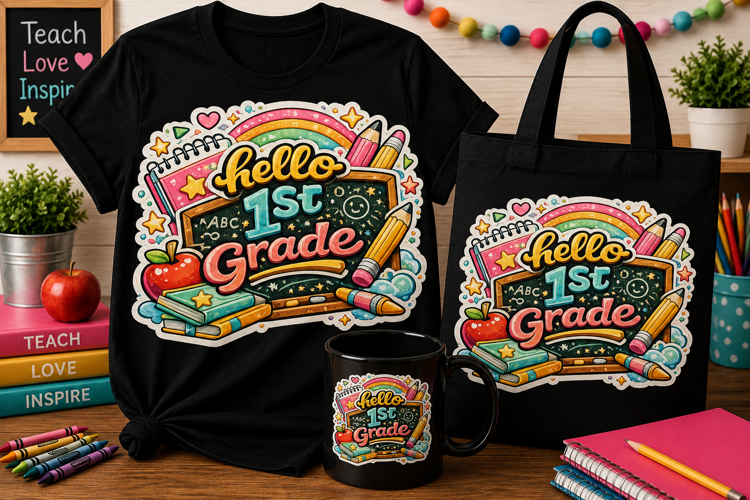 Hello 1st Grade PNG | Back to School Sublimation Design