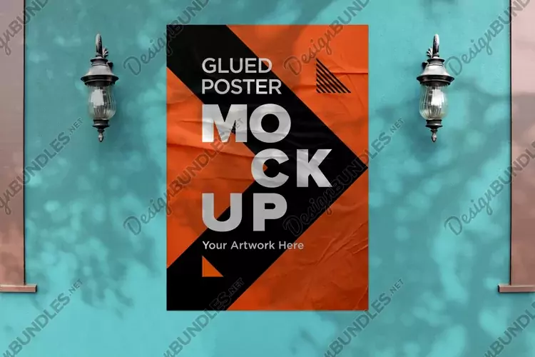 Glued and Crumpled Poster Mockup with Shadow Overlay
