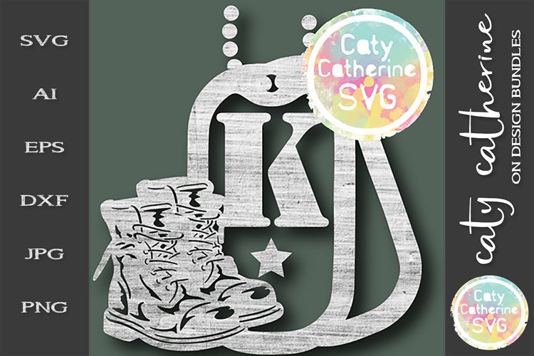 Letter K Military Dog Tags And Boots Monogram SVG Cut File example image 1