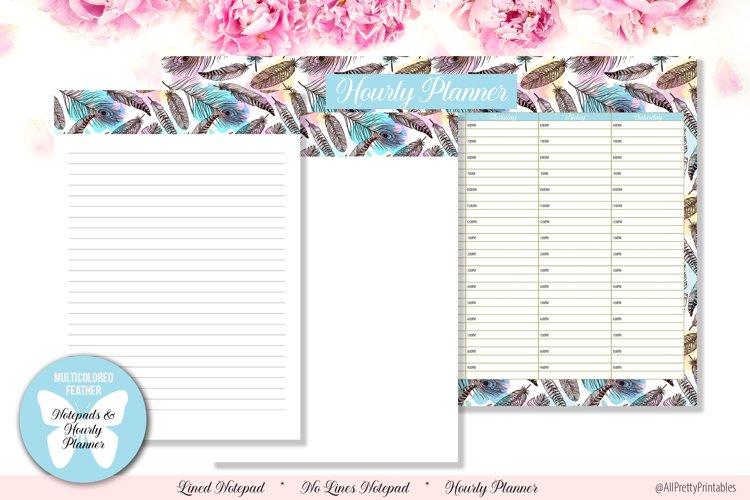 Multicolored Feather Digital Notepads and Hourly Planner example image 1