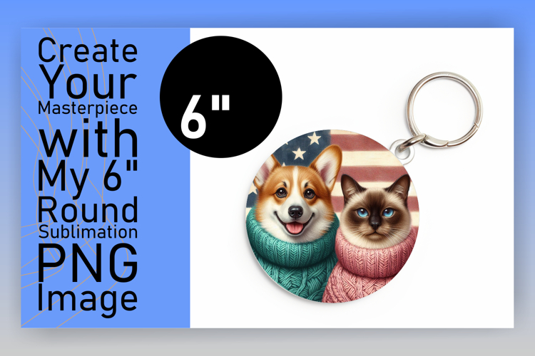 Vibrant Keychain Round Design PNG , Dog and cat