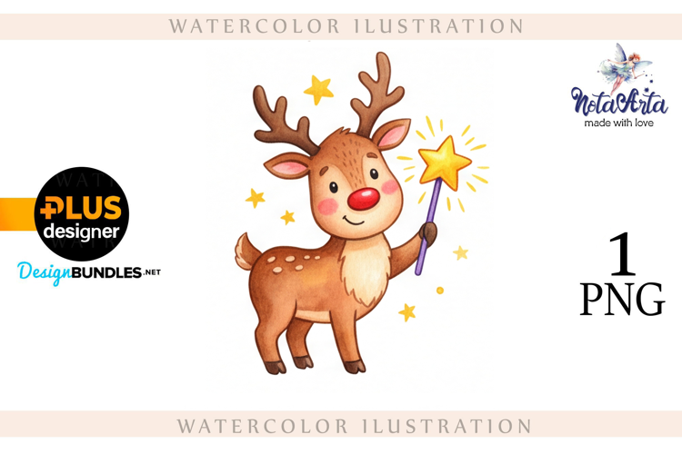 Christmas deer watercolor illustration