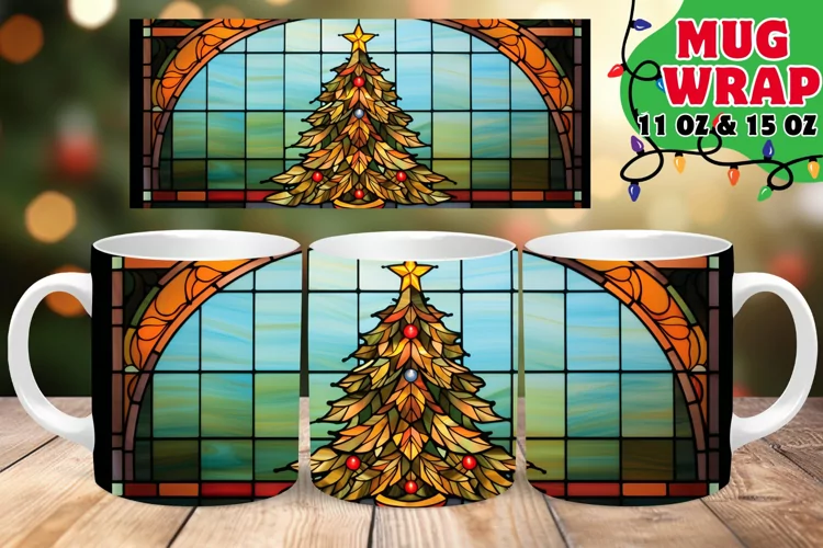 STAINED GLASS FESTIVE MAGIC 11OZ 15OZ MUG WRAP