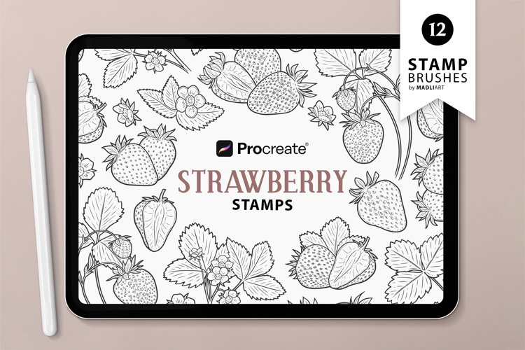 12 Strawberry Procreate Brush Stamps. Summer Berries Tattoo