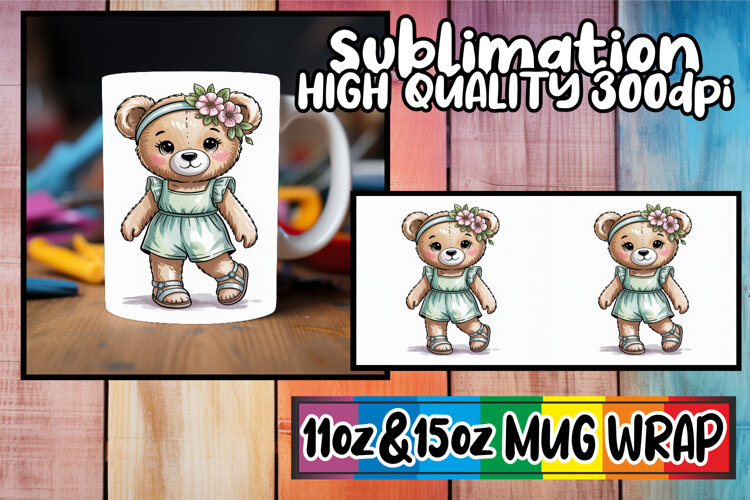 Happy days 11oz 15oz mug wrap, Teddy Bear example image 1