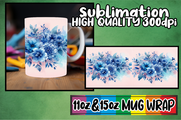 Serene mornings sublimation mug wrap, Watercolor Pattern