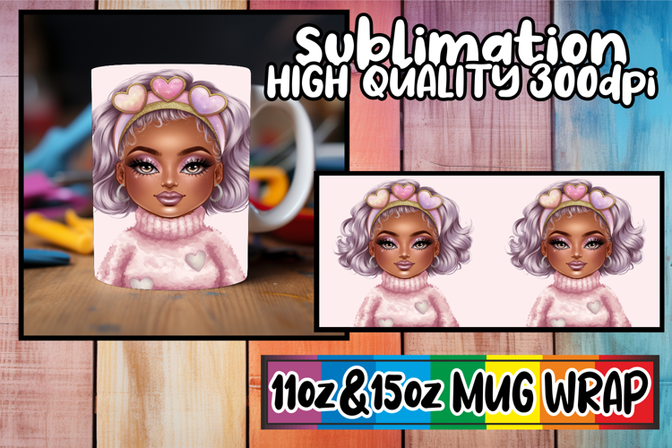 Cozy mornings 11oz 15oz mug wrap, Afro Girl