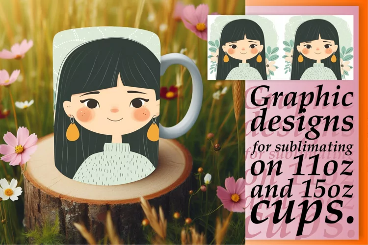 Stunning Female Portrait Mug Wrap with Flowers 11oz/15oz