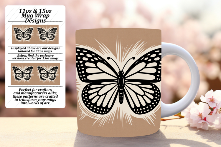 Whimsical 15oz Mug Wrap Png Template , Butterfly