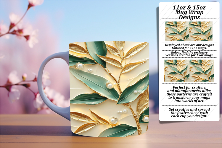 Creative 11oz Mug Wrap Png Template , 3D Flower