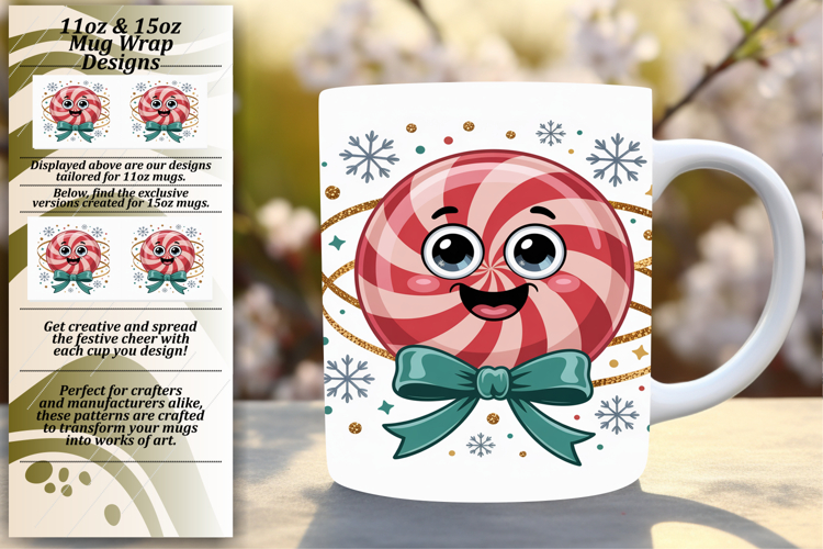 Classic 11oz Mug Wrap Png Design , Cute Christmas