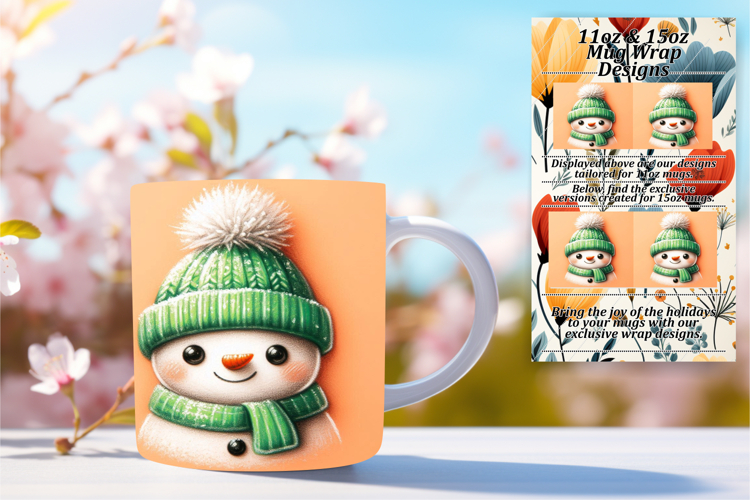 Bold 15oz Mug Wrap Png Design , Snowman