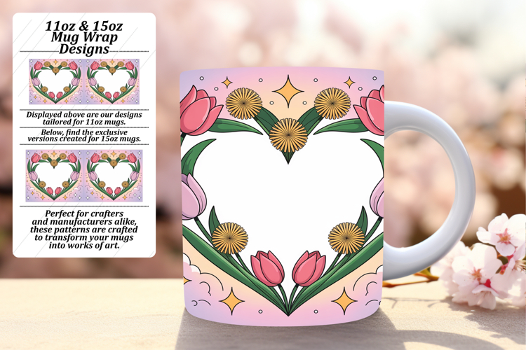 Radiant 15oz Mug Wrap Png Design , Flowers