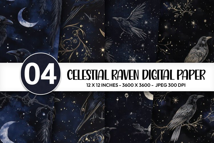 Celestial Raven Digital Paper example image 1
