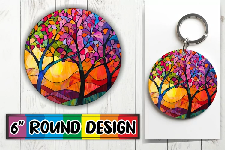 Stained Glass Tree Round Design Colorful Sublimation
