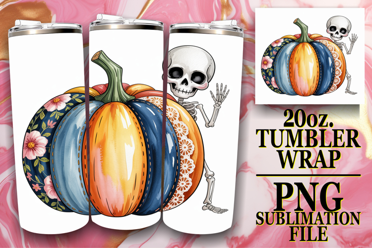 Cozy vibes 20oz tumbler wrap, Pumpkin Watercolor