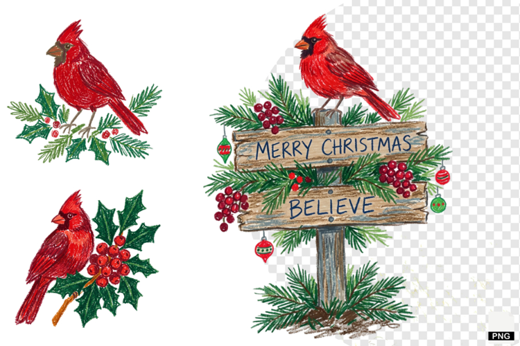 Christmas Cardinal Garden Clipart