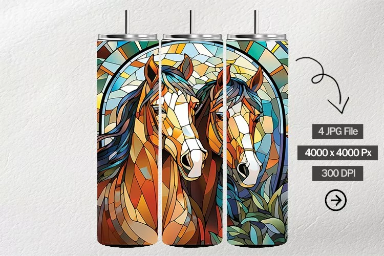 Horses Stained Glass Square Coaster - 04 Variations