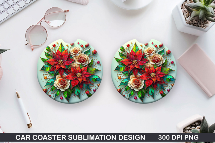 Flowers Car Coaster Sublimation|Christmas Coaster PNG Design