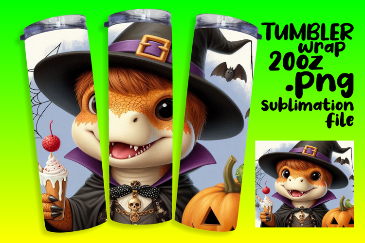 VIBRANT Design for 20oz Tumbler , Halloween Dino